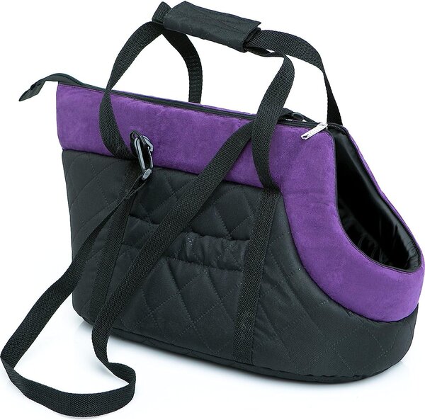 Borsa da trasporto leggera per cani R1 - morbida imbottitura, lavabile, con maniglia per il trasporto, nera e viola