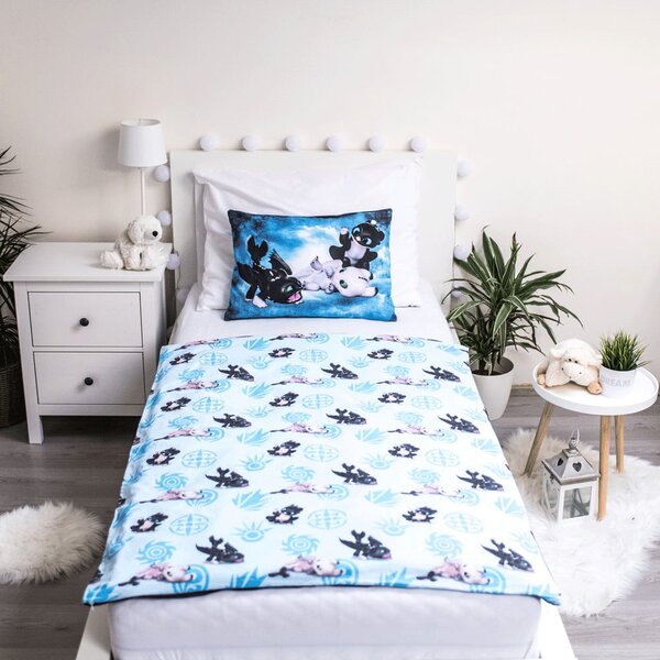 Set copripiumino e federa da bambini blu in cotone per culla 100x135 cm How to Train Your Dragon "Babies" – Jerry Fabrics