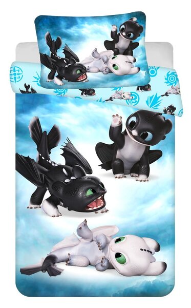 Set copripiumino e federa da bambini blu in cotone per culla 100x135 cm How to Train Your Dragon "Babies" – Jerry Fabrics