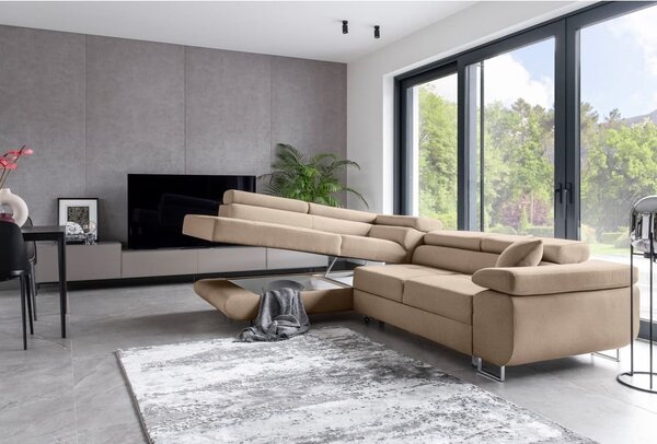 Divano angolare beige allungabile/con contenitore (con penisola a sinistra/a L) Anton – ELTAP