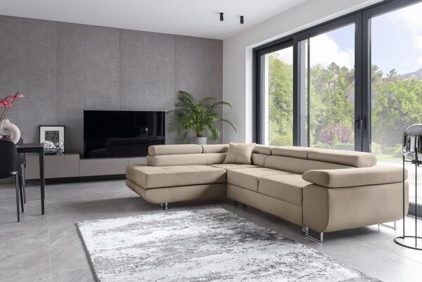 Divano angolare beige allungabile/con contenitore (con penisola a sinistra/a L) Anton – ELTAP