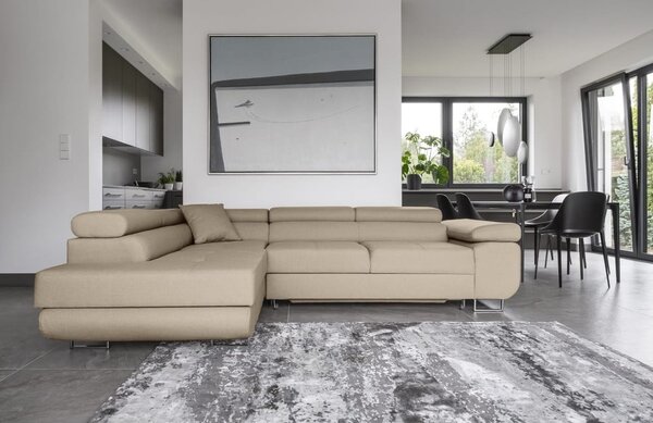 Divano angolare beige allungabile/con contenitore (con penisola a sinistra/a L) Anton – ELTAP