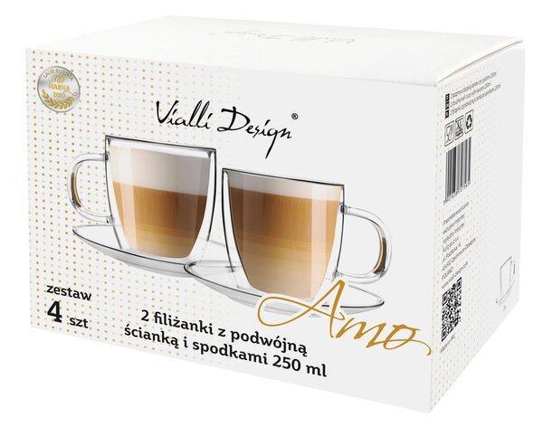 Set di 2 tazze in vetro a doppia parete con piattino , 250 ml Amo - Vialli Design