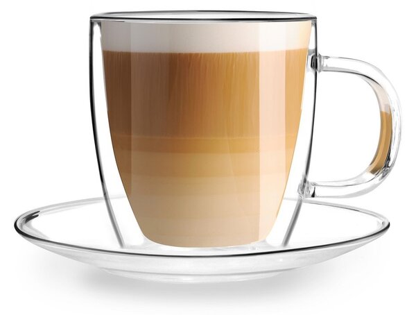 Set di 2 tazze in vetro a doppia parete con piattino , 250 ml Amo - Vialli Design