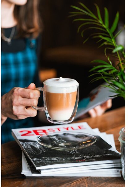 Set di 2 tazze in vetro a doppia parete con piattino , 250 ml Amo - Vialli Design