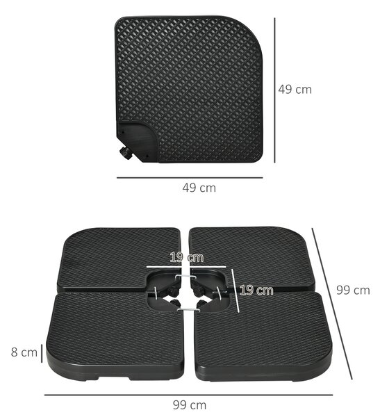 Outsunny Basamento per Ombrellone set 4 Pezzi Impilabili con Maniglie Integrate, in HDPE, 99.7x99.7x8.3 cm, Nero