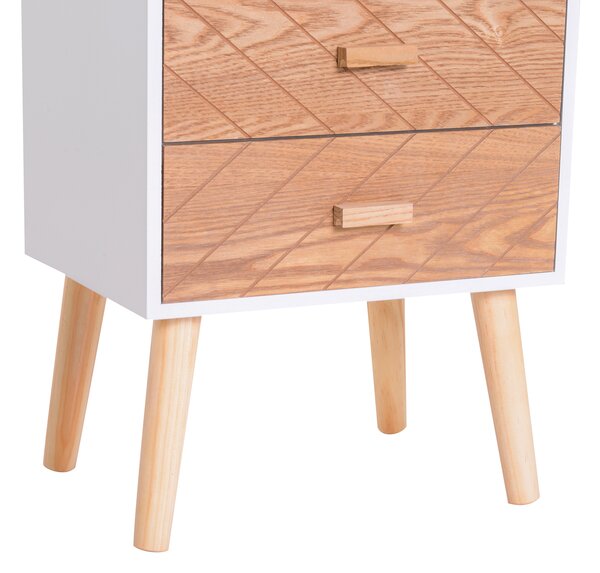 Homcom Cassettiera in Legno 4 Cassetti, Bianco e Legno, 40x30x75cm
