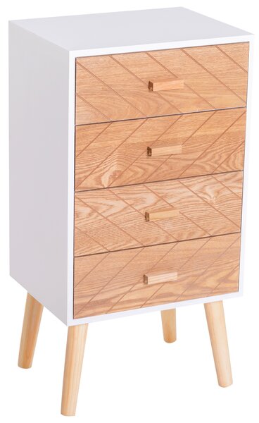 Homcom Cassettiera in Legno 4 Cassetti, Bianco e Legno, 40x30x75cm