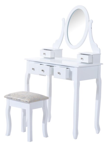 HOMCOM Toeletta Tavolo da Trucco con Specchiera e Sgabello Imbottito, Legno, Bianco