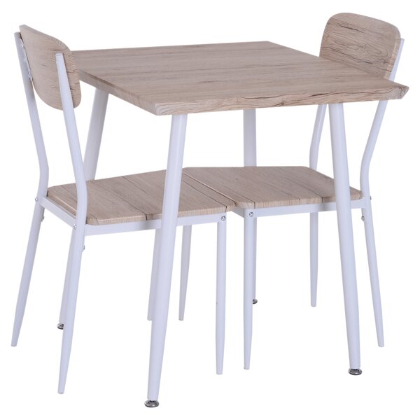 Homcom Set Tavolo con 2 Sedie da Pranzo in Legno e Metallo, Bianco