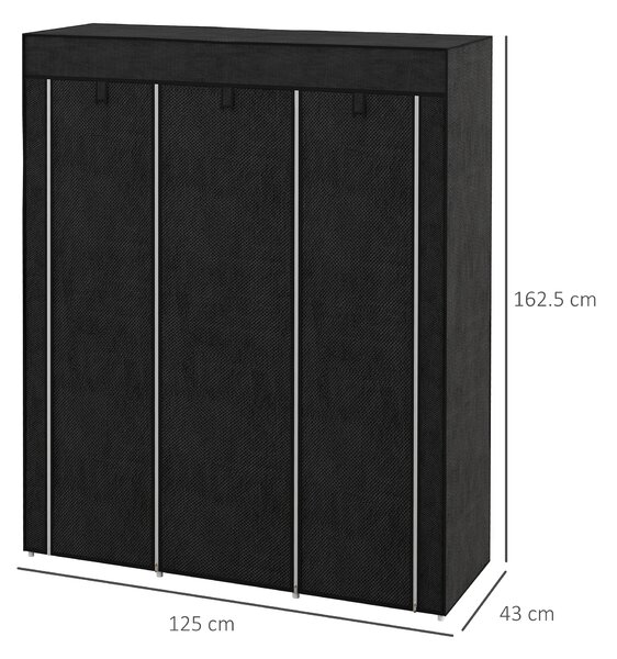HOMCOM Guardaroba in Tessuto con Base Rialzata, 8 Ripiani e 2 Barre, Armadio Guardaroba Salvaspazio in Tessuto non Tessuto, PP e Acciaio, per Camera da Letto, 125x43x162.5 cm, Nero | Aosom Italy