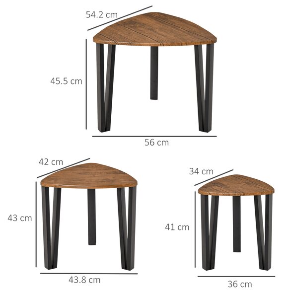 Homcom Set di 3 Tavolini da Caffè Stile Scandinavo con Gambe in Acciaio e Finitura Noce