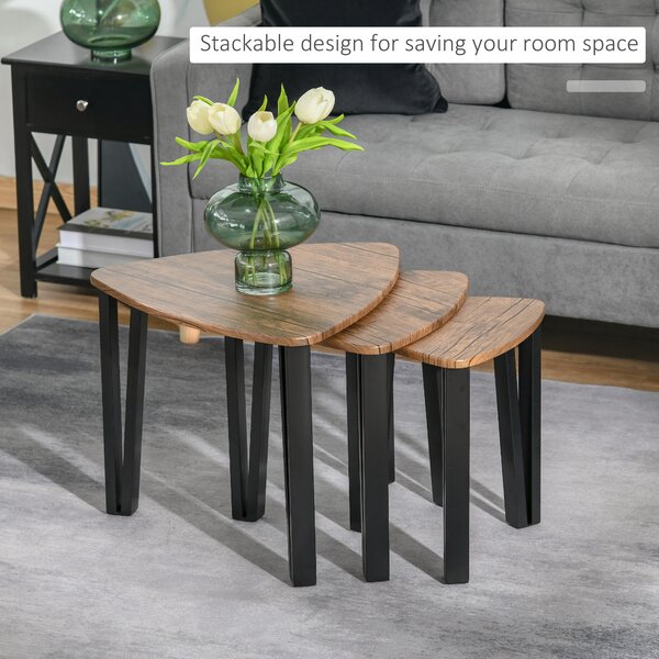 Homcom Set di 3 Tavolini da Caffè Stile Scandinavo con Gambe in Acciaio e Finitura Noce