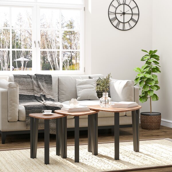 Homcom Set di 3 Tavolini da Caffè Stile Scandinavo con Gambe in Acciaio e Finitura Noce