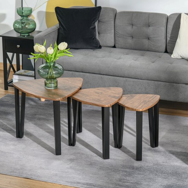 Homcom Set di 3 Tavolini da Caffè Stile Scandinavo con Gambe in Acciaio e Finitura Noce