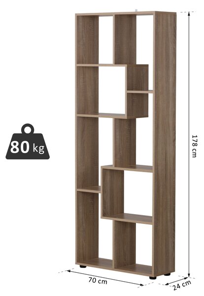 HOMCOM Libreria in Legno Design Moderno, 8 Ripiani (10kg/per Mensola), Anti-Ribaltamento, per Salotto/Camera 70x24x178cm