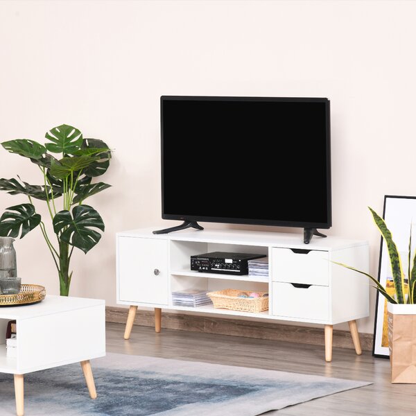 HOMCOM Mobile TV Moderno in Legno Bianco, Mobile Porta TV di Design per TV Max. 50" 120x28x44cm