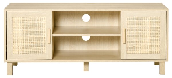 HOMCOM Mobile Porta TV con Vani Aperti e Ante in Rattan, Mobiletto per TV Fino 50'', 115x40x48cm, Colore Legno