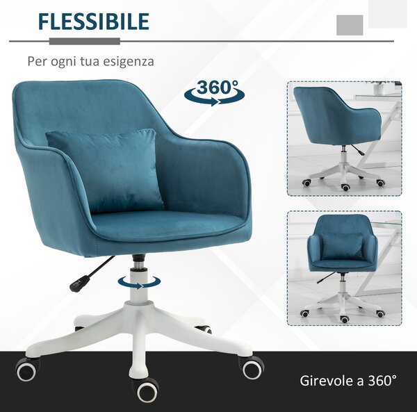 HOMCOM sedia da ufficio in velluto con funzione massaggio con cuscino lombare integrato altezza regolabile girevole a 360° - blu