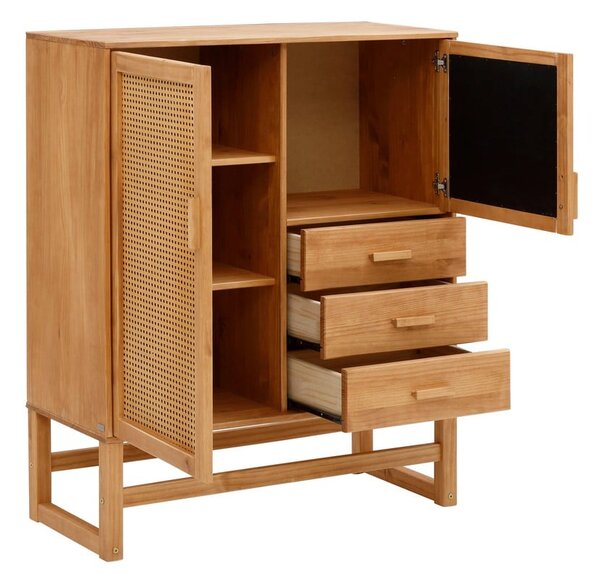 Cassettiera in legno di pino con ante in rattan , larghezza 90 cm Jolene - Støraa