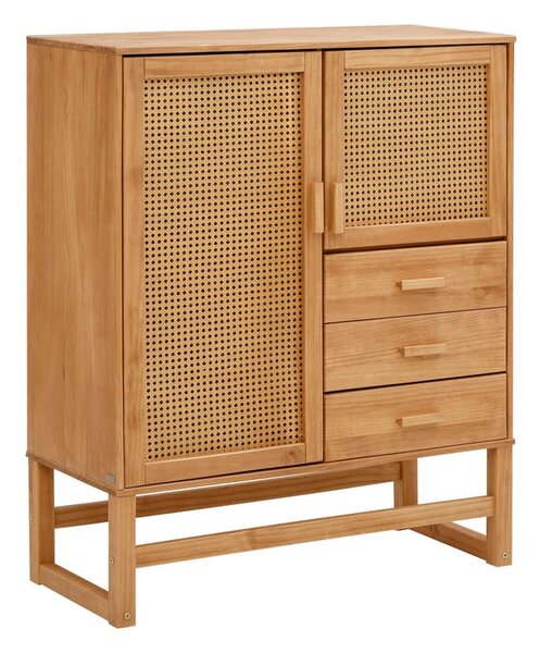 Cassettiera in legno di pino con ante in rattan , larghezza 90 cm Jolene - Støraa