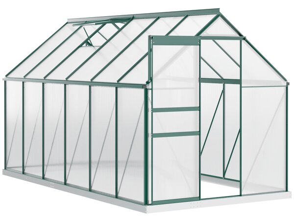 Outsunny Serra da Giardino con Finestra Apribile e Porta Scorrevole, in Policarbonato e Struttura in Alluminio, 190x375x199cm, Verde | Aosom Italy