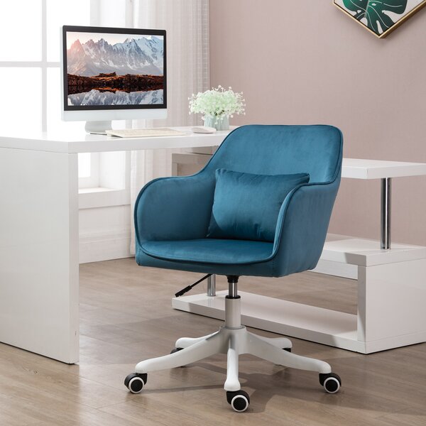 HOMCOM sedia da ufficio in velluto con funzione massaggio con cuscino lombare integrato altezza regolabile girevole a 360° - blu