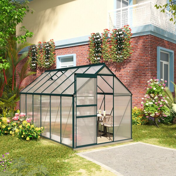 Outsunny Serra da Giardino con Finestra Apribile e Porta Scorrevole, in Policarbonato e Struttura in Alluminio, 190x375x199cm, Verde | Aosom Italy