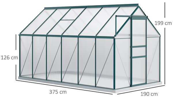 Outsunny Serra da Giardino con Finestra Apribile e Porta Scorrevole, in Policarbonato e Struttura in Alluminio, 190x375x199cm, Verde | Aosom Italy