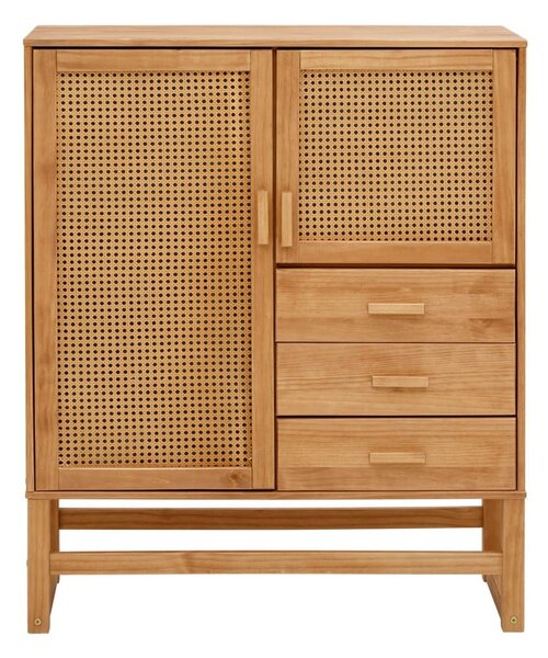 Cassettiera in legno di pino con ante in rattan , larghezza 90 cm Jolene - Støraa