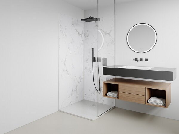 Pannello per parete da doccia effetto marmo bianco in alluminio con profili 2xL90xH210 cm - Lotto di 2 - ENEKO