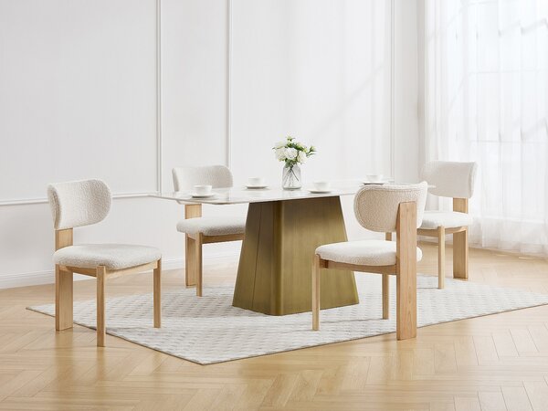 Sedia in tessuto bouclette e legno di hevea - Bianco - Lotto di 2 - WILANA