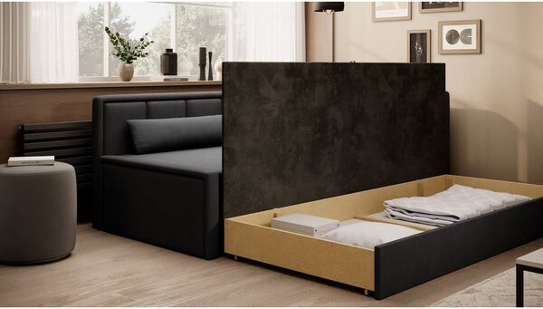 Divano grigio scuro allungabile/con contenitore e rivestimento in ciniglia 214 cm Fulgeo – ELTAP