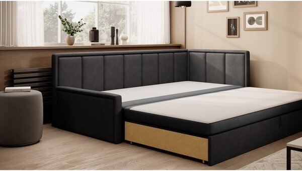 Divano grigio scuro allungabile/con contenitore e rivestimento in ciniglia 214 cm Fulgeo – ELTAP