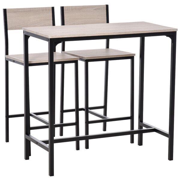 HOMCOM Tavolo da Bar con 2 Sedie, Set da 3 Pezzi in MDF naturale, 89x45x87 cm, Nero