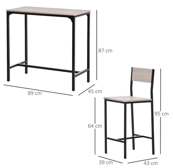 HOMCOM Tavolo da Bar con 2 Sedie, Set da 3 Pezzi in MDF naturale, 89x45x87 cm, Nero
