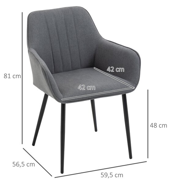 HOMCOM Sedie da pranzo in 2 pezzi con rivestimento in lino traspirante Sedia ergonomica da cucina con braccioli dello schienale e gambe in metallo Lino grigio scuro 59,5 x 56,5 x 81 cm