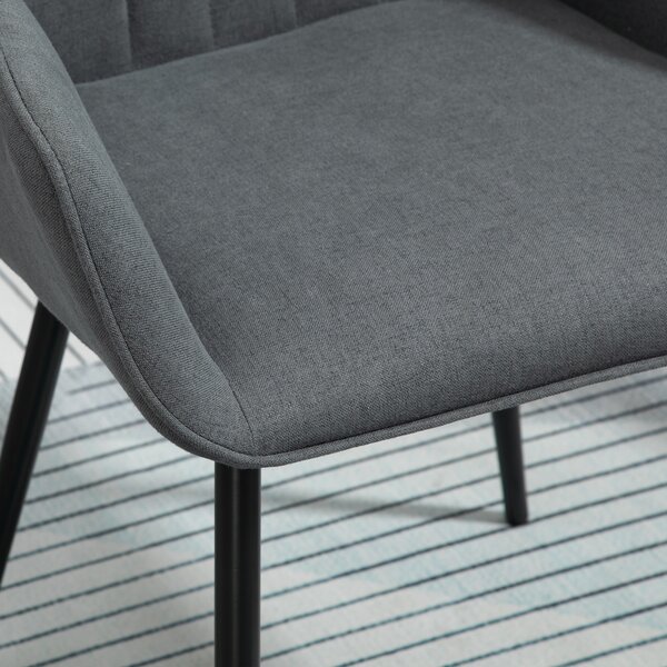 HOMCOM Sedie da pranzo in 2 pezzi con rivestimento in lino traspirante Sedia ergonomica da cucina con braccioli dello schienale e gambe in metallo Lino grigio scuro 59,5 x 56,5 x 81 cm