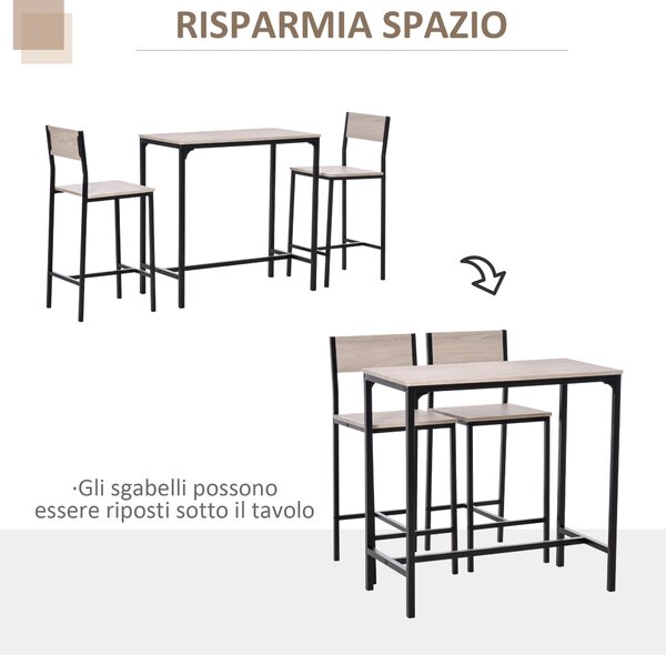 HOMCOM Tavolo da Bar con 2 Sedie, Set da 3 Pezzi in MDF naturale, 89x45x87 cm, Nero