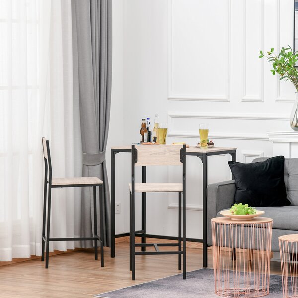 HOMCOM Tavolo da Bar con 2 Sedie, Set da 3 Pezzi in MDF naturale, 89x45x87 cm, Nero