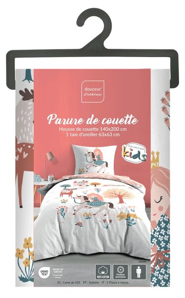 Set copripiumino e federa da bambini bianco/rosa in cotone per letto singolo 140x200 cm Lilibelle – douceur d'intérieur