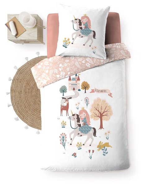 Set copripiumino e federa da bambini bianco/rosa in cotone per letto singolo 140x200 cm Lilibelle – douceur d'intérieur