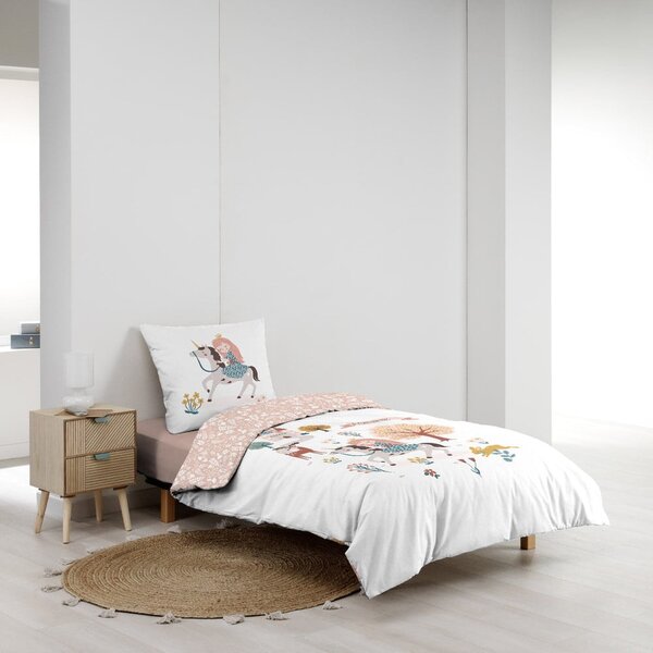 Set copripiumino e federa da bambini bianco/rosa in cotone per letto singolo 140x200 cm Lilibelle – douceur d'intérieur