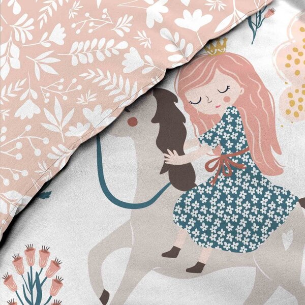 Set copripiumino e federa da bambini bianco/rosa in cotone per letto singolo 140x200 cm Lilibelle – douceur d'intérieur