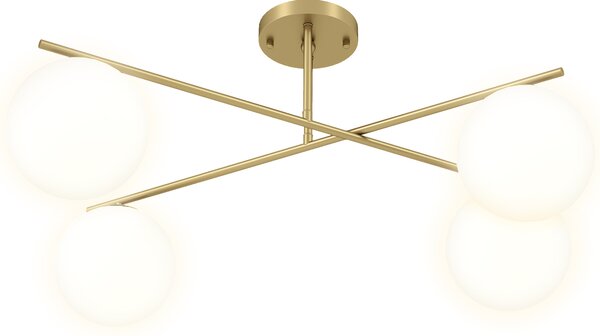 HOMCOM Lampadario lustro moderno a 4 luci con attacco E14, montaggio semi-incasso, dorato e crema | Aosom Italy