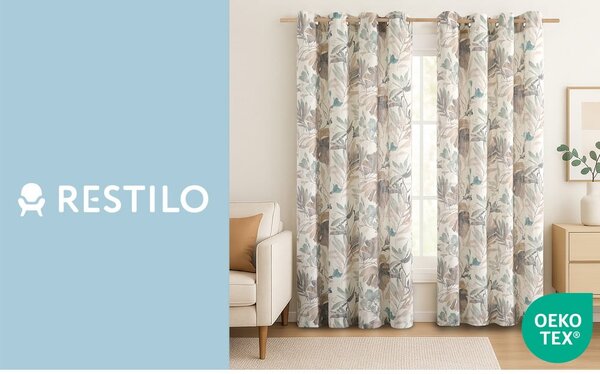 Tenda color crema/blu polveroso 135x250 cm Celesta – Restilo