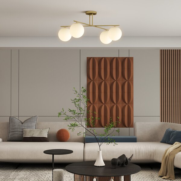 HOMCOM Lampadario lustro moderno a 4 luci con attacco E14, montaggio semi-incasso, dorato e crema | Aosom Italy
