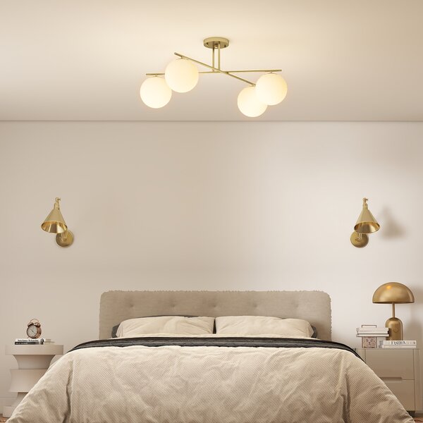 HOMCOM Lampadario lustro moderno a 4 luci con attacco E14, montaggio semi-incasso, dorato e crema | Aosom Italy