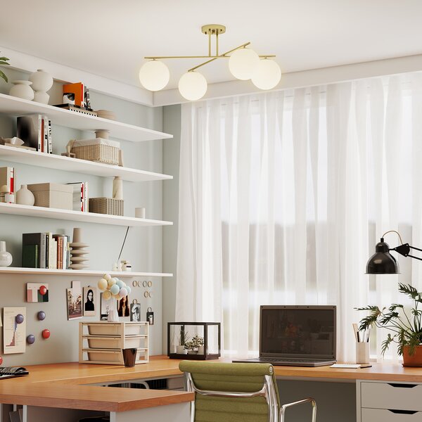 HOMCOM Lampadario lustro moderno a 4 luci con attacco E14, montaggio semi-incasso, dorato e crema | Aosom Italy