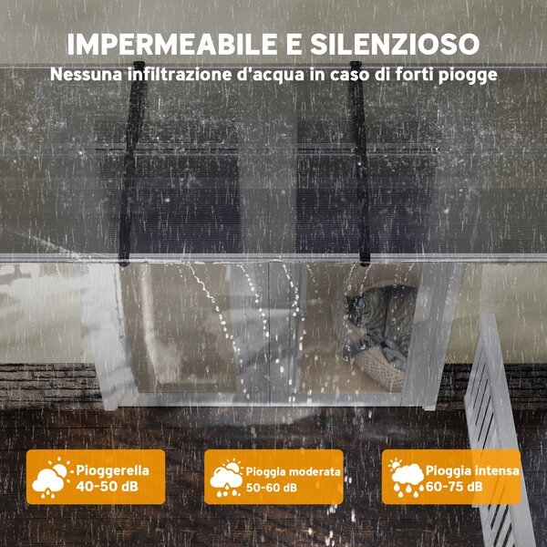 Outsunny Tettoia in Policarbonato e Alluminio per Balconi, Finestre e Porte, 303x96x27 cm, Nero e Trasparente|Aosom